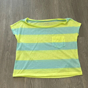 American Eagle Feather Light Neon Stripped Gauzy Pocket Tee Size XS